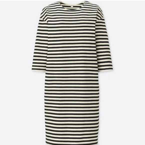 Uniqlo black & ivory cotton nautical stripe popover dress Size L - Picture 5 of 7